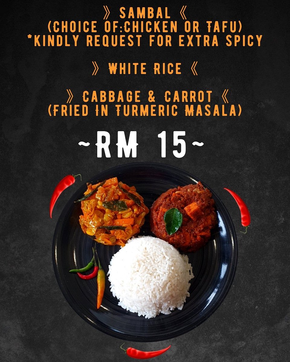 themcncshowcase's tweet photo. DINING WITH NC 
🌶 *SAMBAL SENSATION* 🌶️
> *RM15* ONLY<
》SAMBAL: (Choice of Chicken/Tafu)
》White Rice
》Cabbage &amp; Carrot Fried in Turmeric Masala 

Last Order by Thursday 10AM 
Delivery on Friday 11AM-2PM 
Call/WhatsApp to place your orders.
NIPUN +60123612254 https://t.co/jl7VhIFSmX