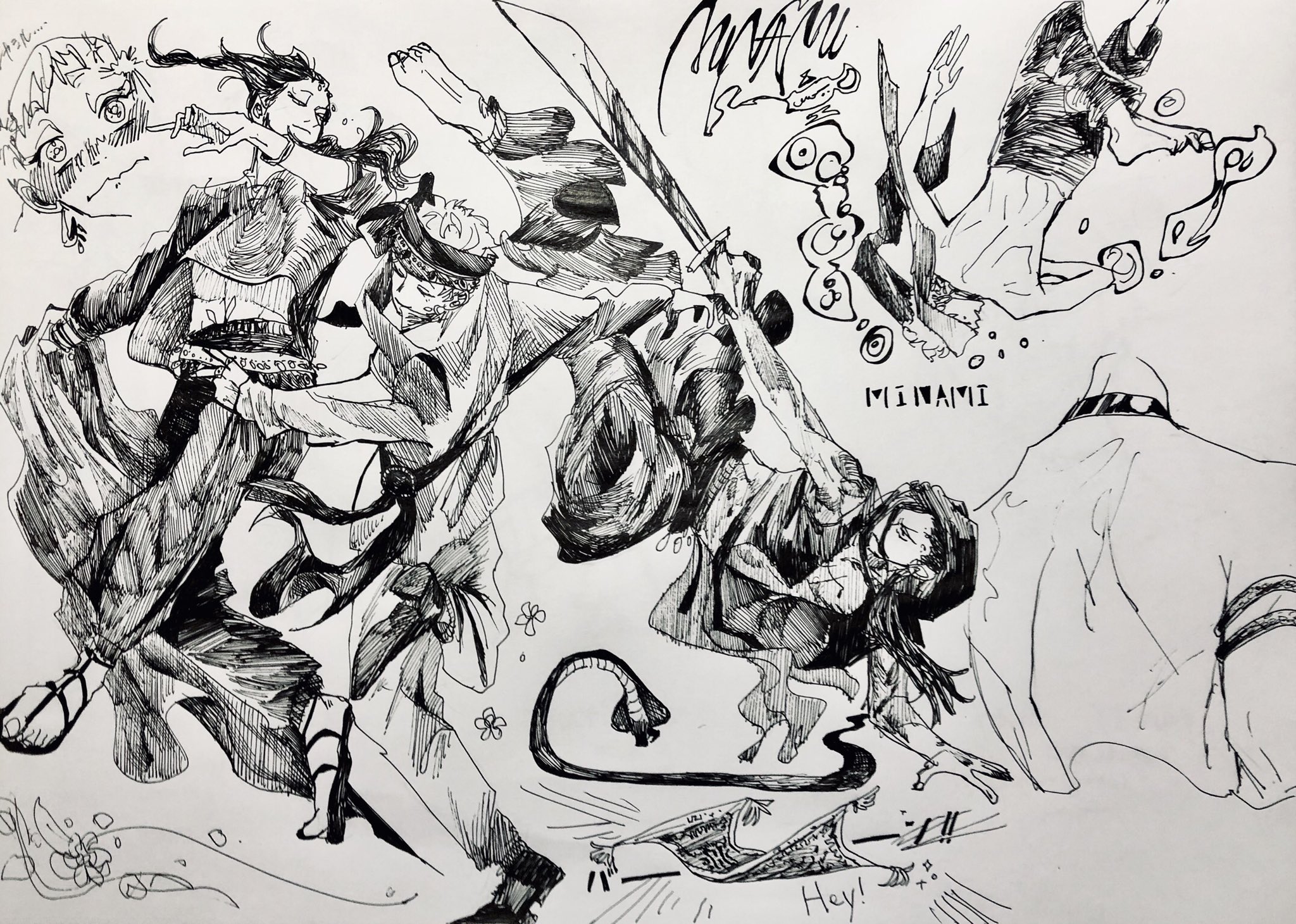 絵画 タペストリ ペン画 4作品 絵画 タペストリ ペン画 4作品