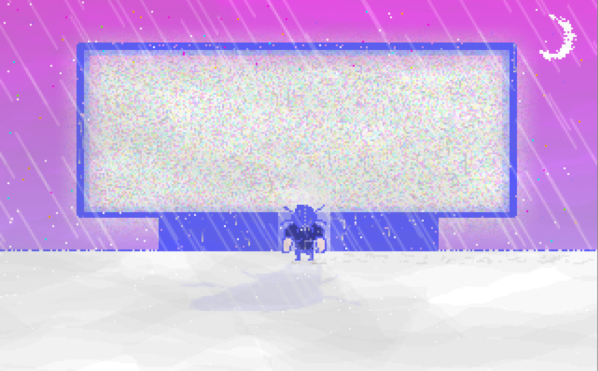 Insect/humanoid dude discovers giant plasma screen television in the middle of an empty field, and it's raining. This was a very cool moment and I liked out it turned out. Took 1.5 weeks to get it to look like this...