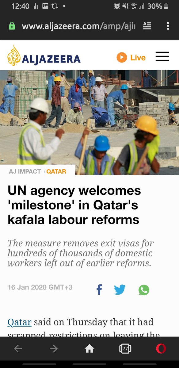Pasal migran Qatar dianiaya, Qatar menjanjikan perubahan sistem buruh migran, dan sistem Kafala dihapuskan. Wlaupn agensi UN mengalu2kn perubahan, AJ tetap juga mention komen HRW yg usaha tu tak mencukupi dan tidak sekata.