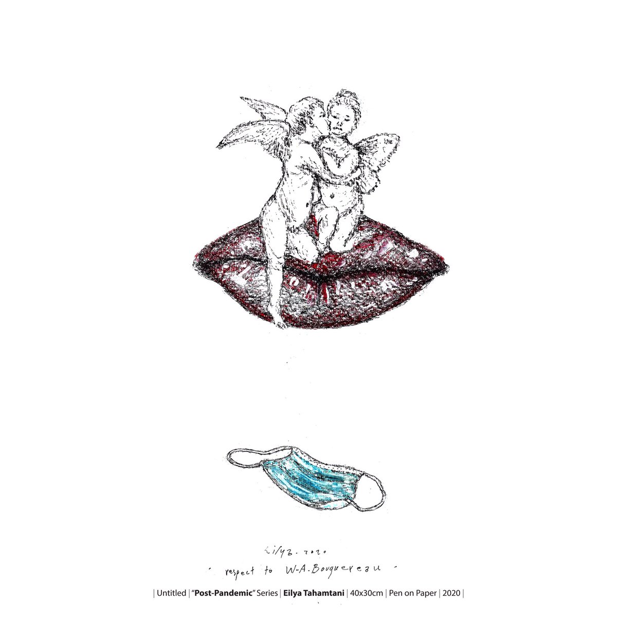 EilyaTahamtani's tweet photo. | Untitled “#Post-Pandemic ” Series #Eilya_Tahamtani 40x30cm Pen on Paper 2020
#dailyart respect to #thefirstkiss by #adolphewilliambouguereau #WearAMask #mask #COVIDー19 #Corona #Postcoronavirus #COVID19 #WearAMaskPlease #kiss #absurd #philosophy #ایلیا_تهمتنی #ScrivoArte https://t.co/6t7YgP4Tdf