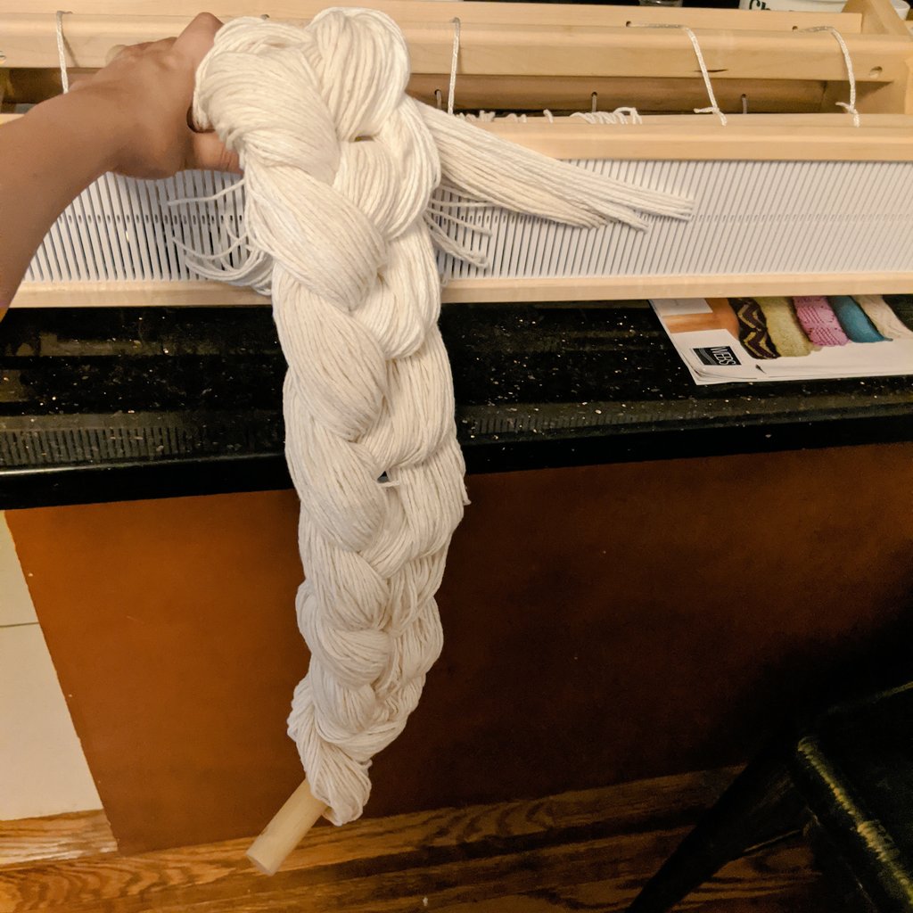 thebalancedsett's tweet photo. I thought I had enough of ecru color for the warp but I guess I'll just have a big white stripe of warp on one side haha. i'm using this project to try twills for the first time https://t.co/eAh19sLm8H