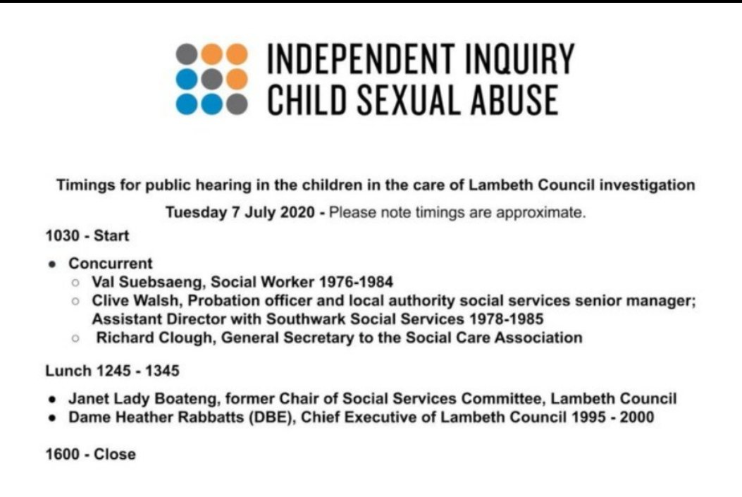 Women of the Year? Yesterday (07.07.20),  @InquiryCSA interviewed two witnesses on Lambeth care homes and the paedophile friend of Paul Boateng, John Carroll: Lady Boateng and fellow Dame Heather Rabbatts.  https://twitter.com/ciabaudo/status/1239945126346215431?s=19 https://www.mirror.co.uk/news/uk-news/lord-boatengs-wife-pressured-officials-22273943