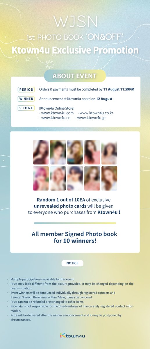 Ktown4u_main's tweet photo. #WJSN #우주소녀 1st PHOTO BOOK 'ON&amp;OFF'
Ktown4u Exclusive Promotion✨

📣1 Unrevealed photo card to All purchasers,
All member signed Photo book for 10 winners!

📍Period: ~8/11 23:59 KST
📍Announcement: 8/12 
📍Event Details: https://t.co/76vEs4e24C

#케이타운포유 #Ktown4u https://t.co/cmrayOU5eJ