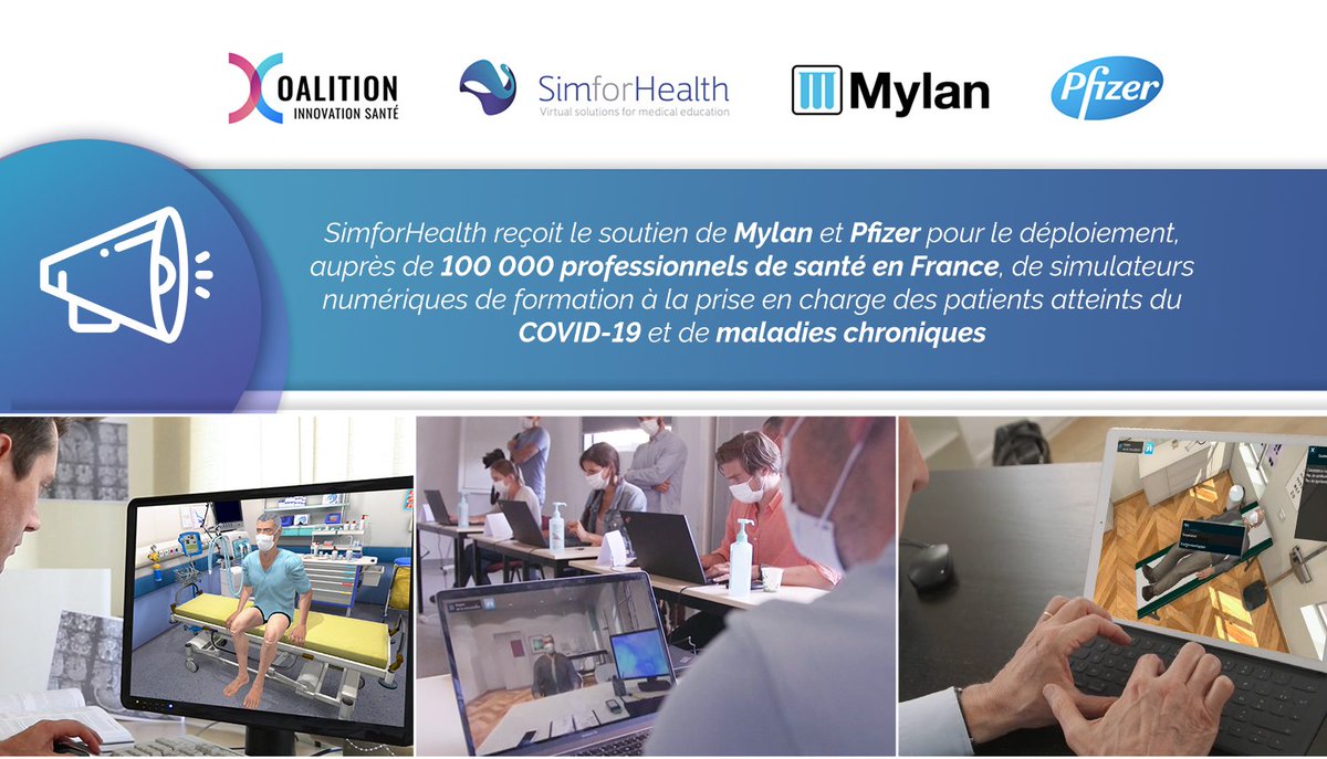 Jerome Leleu (@jeromeleleu) on Twitter photo #covid19 : Très fier d'annoncer que <a href="/SimforHealth/">SimforHealth</a> a été sélectionnée par la <a href="/CoalitionISante/">Coalition Innovation Santé</a> et obtenu le soutien de Mylan et <a href="/Pfizer_France/">Pfizer France</a> pour le déploiement auprès de 100 000 professionnels de santé en France #Learntofight
📌 + d'infos : linkedin.com/posts/jeromele… #hcsmeufr #covid19 : Très fier d'annoncer que <a href="/SimforHealth/">SimforHealth</a> a été sélectionnée par la <a href="/CoalitionISante/">Coalition Innovation Santé</a> et obtenu le soutien de Mylan et <a href="/Pfizer_France/">Pfizer France</a> pour le déploiement auprès de 100 000 professionnels de santé en France #Learntofight
📌 + d'infos : linkedin.com/posts/jeromele… #hcsmeufr