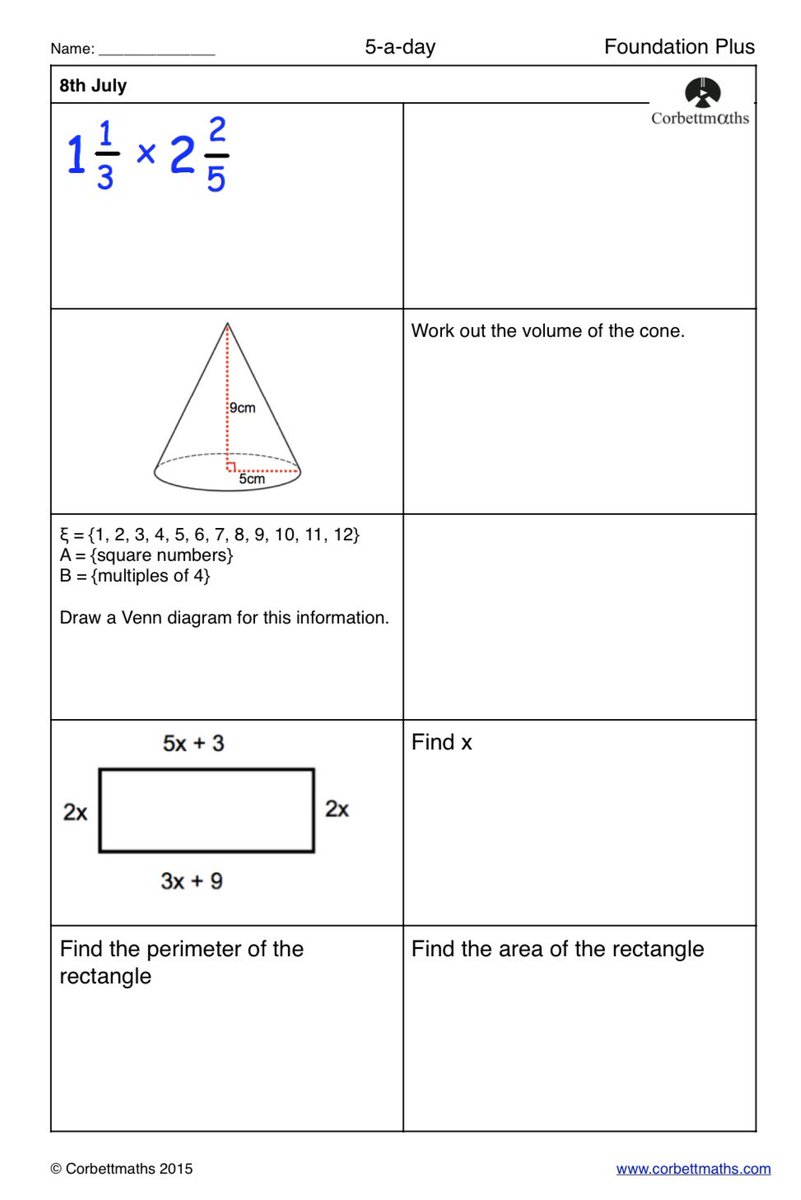Studying for Foundation GCSE Maths? Try today's Foundation or the challenging Foundation Plus #maths5aday answers: corbettmaths.com/2016/10/26/jul…