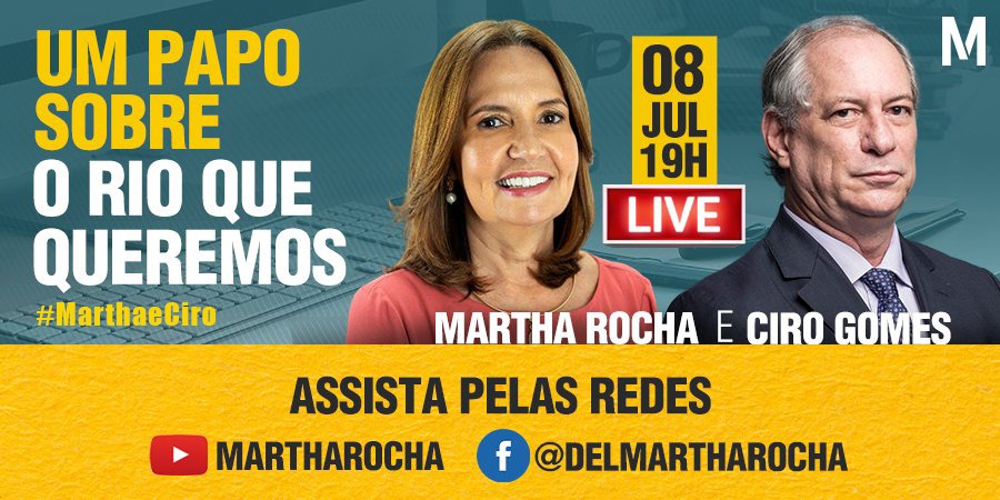 cirogomes's tweet photo. Vem bater um papo comigo e com a querida @delmartharocha sobre o Rio que queremos. É hoje, às 19h. Compartilhe! https://t.co/wbv4DPfSAR