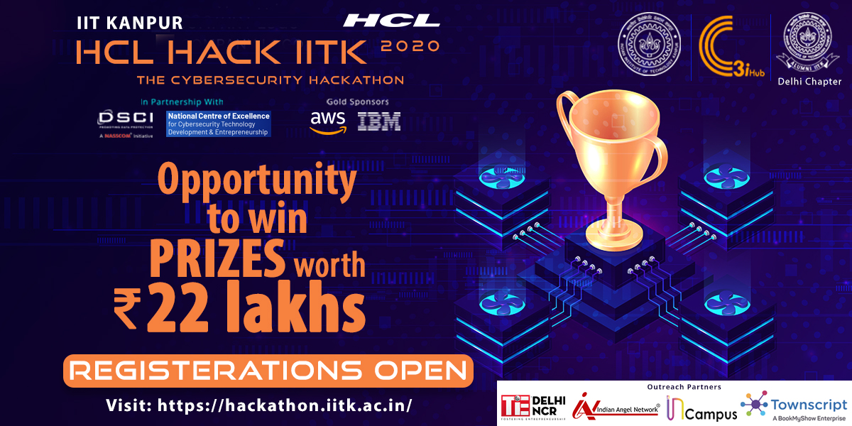 Prizes worth 22 lakhs to be won at @IITKanpur 's event-'HCL HACK IITK2020'. Further, your winning #innovative solutions will stand a chance to get incubated into a Startup. Grab this opportunity now. 

Visit: hackathon.iitk.ac.in

#IITK #HackIITK #SecureIndia #Cybersecurity