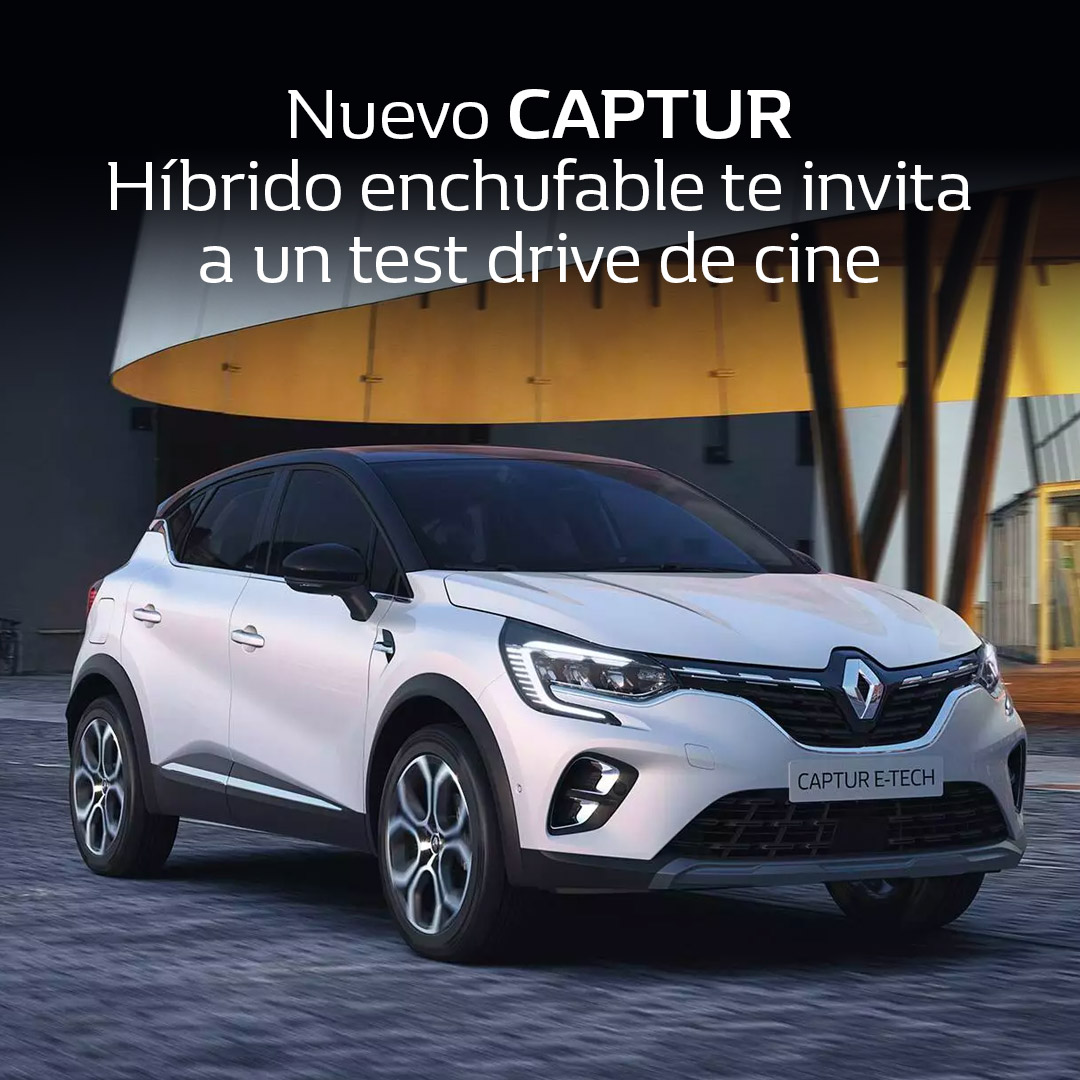 RenaultAutofer's tweet photo. Disfruta de un test drive de cine al volante de Nuevo Renault Captur Híbrido enchufable en el Autocine RACE.

1. Vive una noche de cine
2. Sin bajarte de Nuevo Renault Captur Híbrido enchufable
3. ¡Participa!

https://t.co/ZE0ymlk5hF https://t.co/pdXgd80lSH