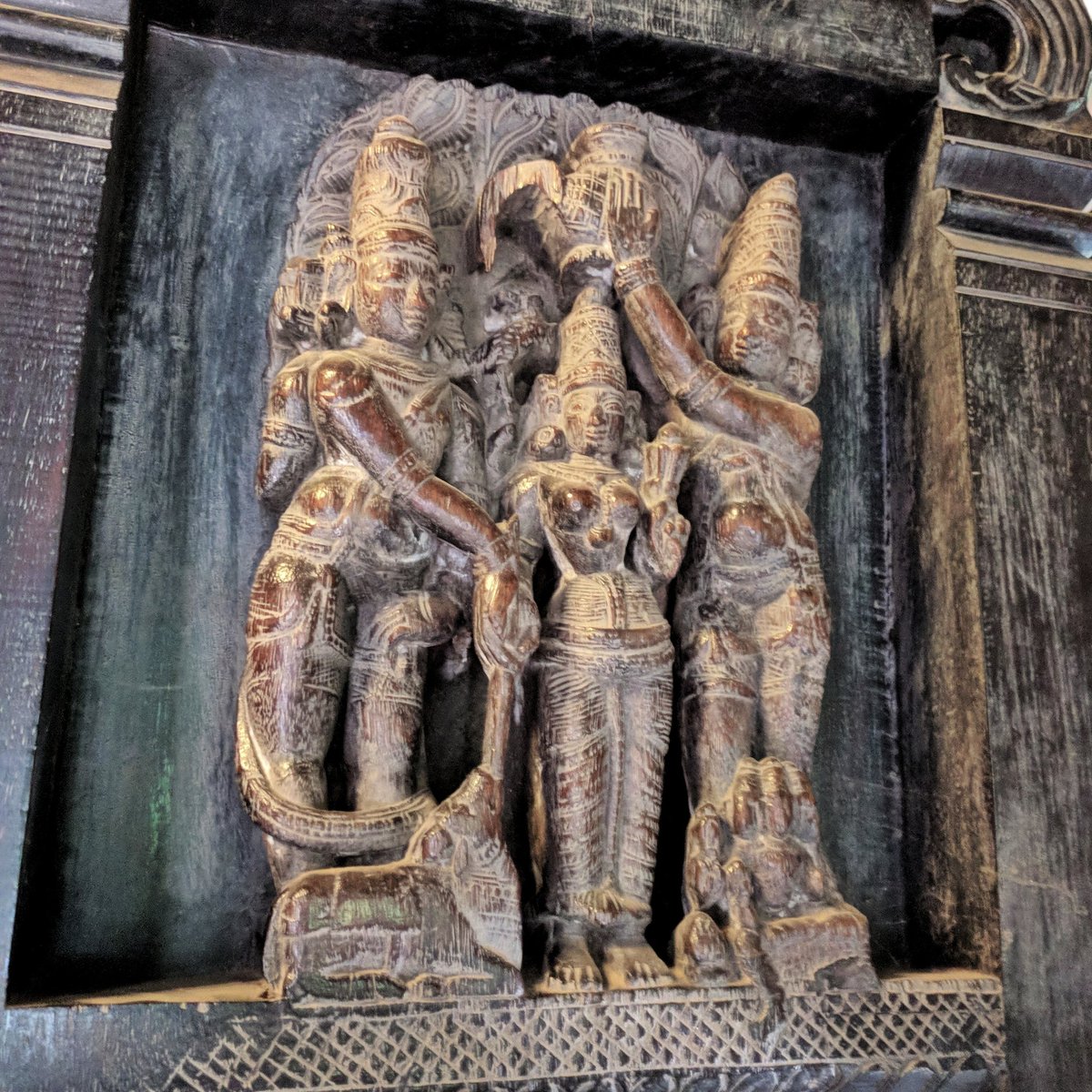 Some Kalyanasundaramurthi images show Vishnu, giving Parvati away by pouring water from a pot on their joined hands. Pic 3. Meenakshi temple, Madurai, Pic 4. Kerala Folklore Museum, Cochin. Pic 5. Chola bronze from Thiruvengadu, Thanjavur Museum  #AksharArt  #ArtByTheLetter