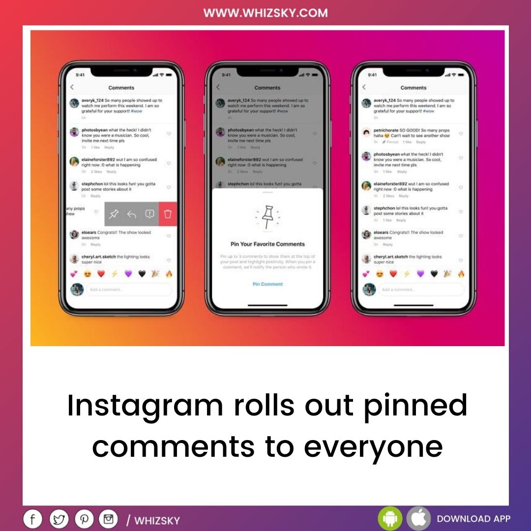 Whizsky's tweet photo. #SocialMediaUpdate This new Instagram feature allows users to pin their favorite comments to the top of posts. https://t.co/dX2hWALLTK