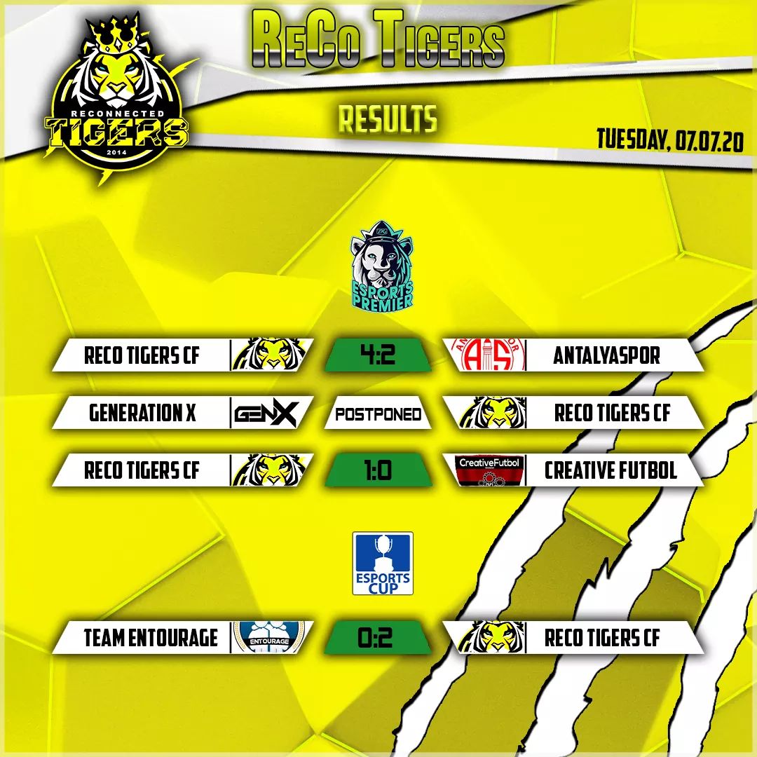 ReCoTigersCF's tweet photo. TIGERS NEVER DIE!!!

Results!!

@OfficialVPG @VPGPremier @TeamEntourage @esporantalyasp1 @CreativeFutbol_ https://t.co/1spRYExjbp