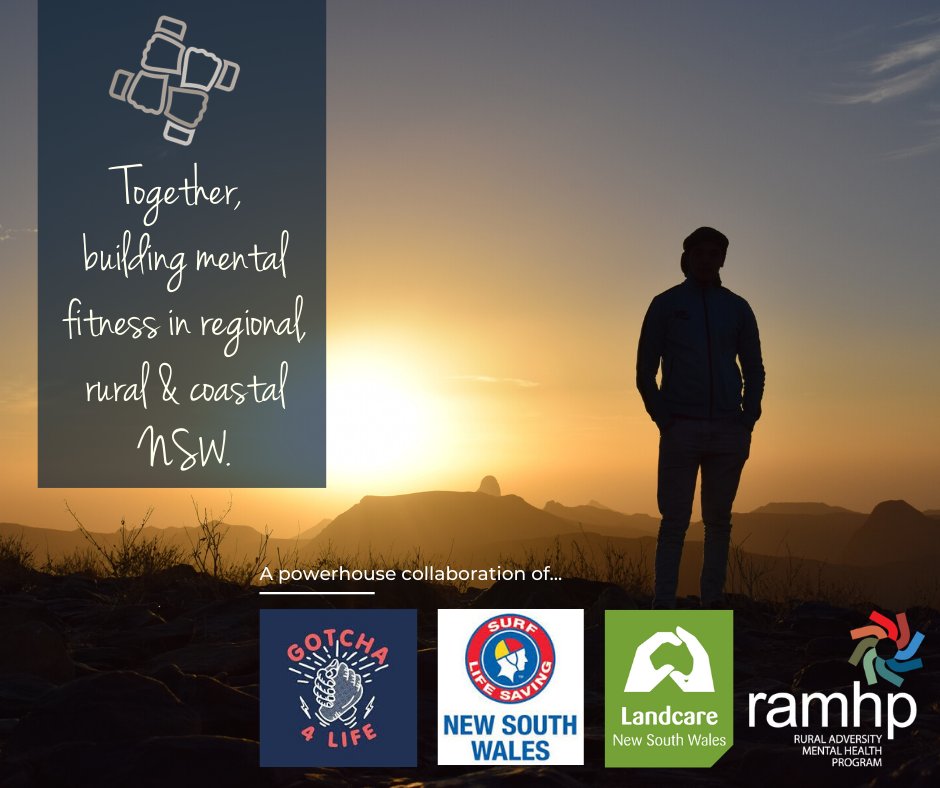 ramhpnsw's tweet photo. Today @bronnietaylor announced a powerhouse collab between @Gotcha_4_Life, @LandcareNSW, @slsnsw &amp; RAMHP which will build mental fitness in rural NSW by delivering workshops &amp; training focussed on ‘prevention through connection’.
Read more 👉 https://t.co/X6ynrGfW9W https://t.co/mbekVvEnbR