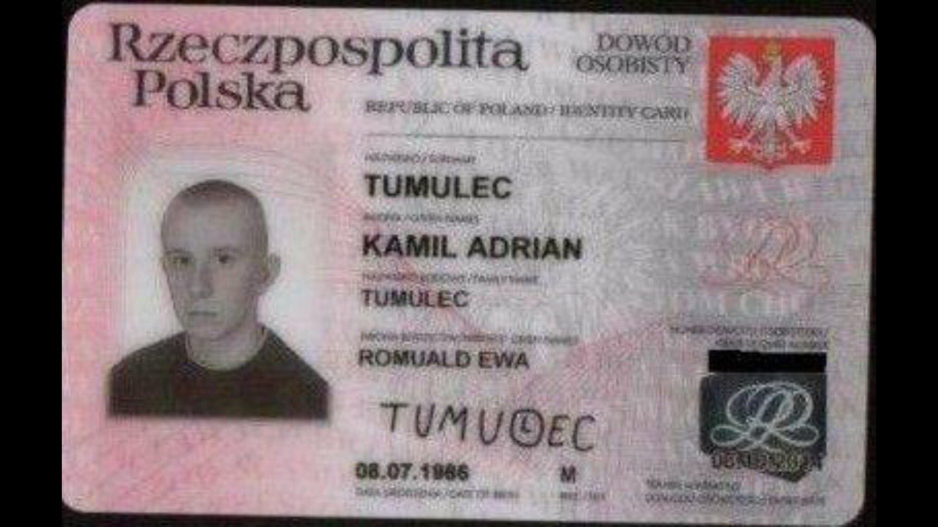 Adrian Matyasik on Twitter: "34 lata kończy dzisiaj Kamil Tumulec,  właściciel najbardziej znanego dowodu osobistego w Polsce. Wszystkiego  najlepszego 🎂🎁🍾🎊🍸🎉🍰🥳 https://t.co/Dbmg22n3pk" / Twitter