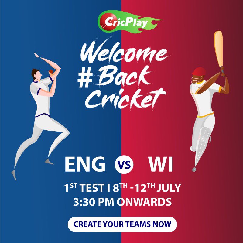 After a break of 117 days, international cricket will make a return with the start of the first Test as West Indies faces England in the first test match. 

#Create your teams for the match before 3:30 PM today on <a href="/CricPlay/">CricPlay</a> now ➡️bit.ly/CPlayApp

#RaiseTheBat #ENGvsWI