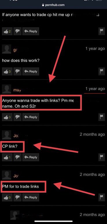 LailaMickelwait's tweet photo. EVIDENCE Pornhub is facilitating the distribution of “child pornography”/CSAM/trafficking &amp; enabling users to trade child rape videos for months &amp; years with NO action. Even using the video title to advertise child rape links. 

CP stand for “child pornography”. #Traffickinghub https://t.co/cHEHJBLHS5