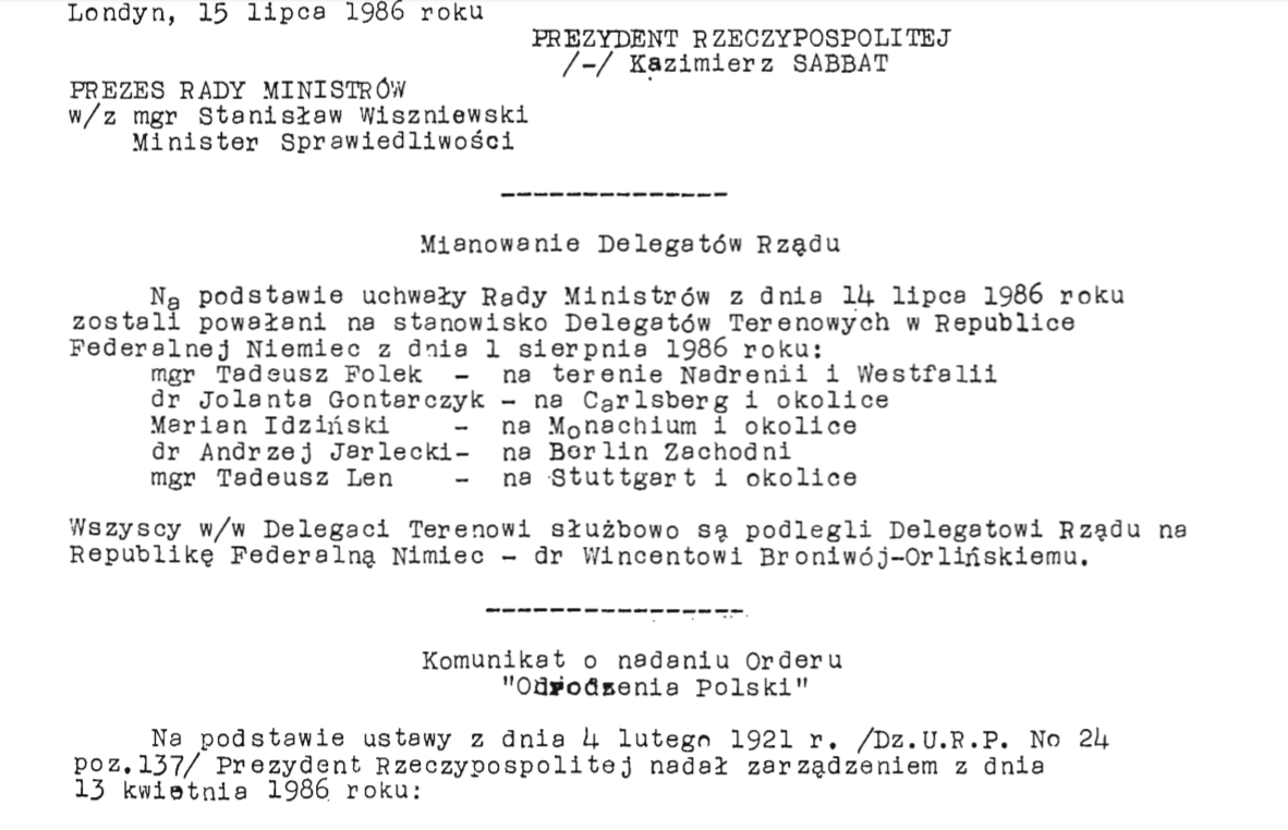TJaskola's tweet photo. Jolanta Gontarczyk w Dzienniku Ustaw Rządu na Emigracji mianowana "Delegatem w Carlsbergu" (data powołania 1 sierpnia 1986). Cała ta emigracja niestety romantyczna i nawet nie wiedzieli jak głęboko są infiltrowani. https://t.co/LQyGMb3THY