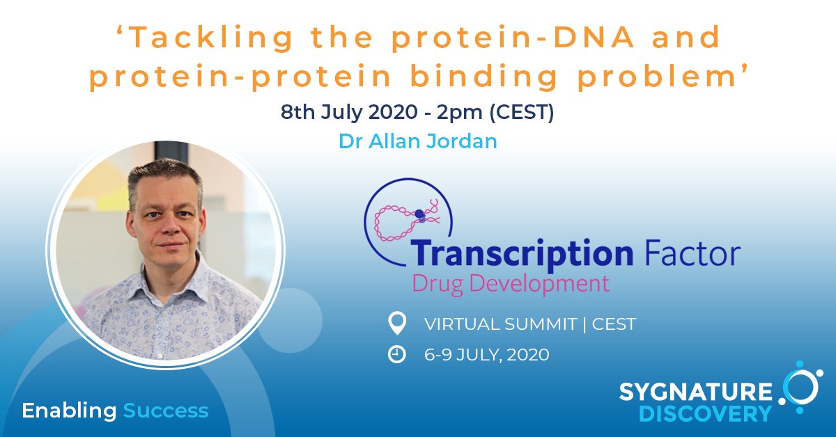 SygnatureDiscov's tweet photo. Guess who is moderating a roundtable at the Transcription Factor Drug Development Virtual Meeting?
Our very own Director of Oncology Drug Discovery, Dr Allan Jordan.
#virtual #proteinbinding #drugdiscovery #enablingsuccess https://t.co/SIJ6JzOeb5