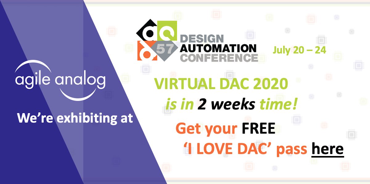 AgileAnalog's tweet image. Get your FREE &apos;I LOVE DAC&apos; pass here - #57DAC starts in less than two weeks time!
ow.ly/FpVO50Asw7K
Come say hi at our virtual booth - no free coffee this year :-( but our latest #analog IP products will open your eyes!
#agileanalog #semiconductors #asic #soc #ADC #DAC #LDO
