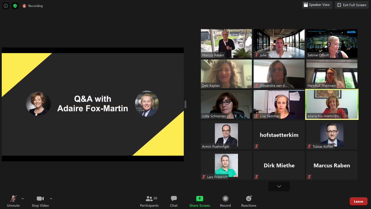 Kicking off our 1st Demo Day for #1Blives in MEE! Can't wait to hear the ideas from our social impact teams in the region... but first, starting the session with a Q/A with @AdaireFoxMartin and <a href="/HartmutThomsen/">Hartmut Thomsen</a> #sap4good