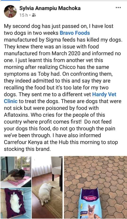 Jackie_Arkle's tweet photo. @BuyerBewareKE1 @KEBS_ke @Ma3Route @kspcamombasa @Anicare_kspca Beware of Bravo dog food! @DCI_Kenya @CofekRebranded https://t.co/zBYIjPV5wT