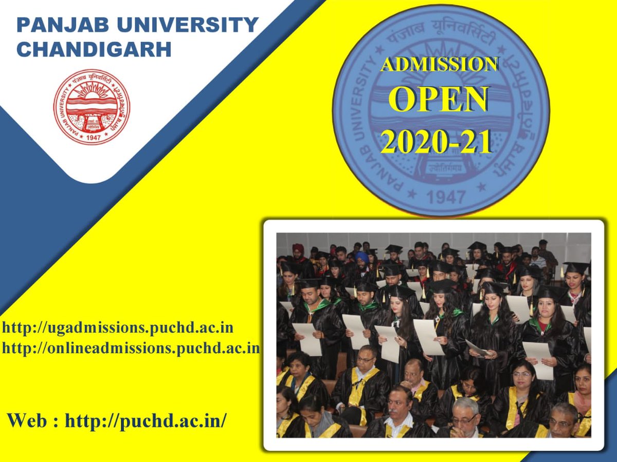 Panjab University, Chandigarh (@officialpu) on Twitter photo Admission now OPEN for Academic Session 2020-21. Details of #OnlineAdmission for Sciences/Social Sciences/Languages/UG/PG/Diploma courses can be downloaded from ----
puchd.ac.in/important-docu…
#ShareWithPride #missionadmission #PU
<a href="/DrRPNishank/">Dr. Ramesh Pokhriyal Nishank</a> <a href="/ugc_india/">UGC INDIA</a> @PunjabGovtIndia Admission now OPEN for Academic Session 2020-21. Details of #OnlineAdmission for Sciences/Social Sciences/Languages/UG/PG/Diploma courses can be downloaded from ----
puchd.ac.in/important-docu…
#ShareWithPride #missionadmission #PU
<a href="/DrRPNishank/">Dr. Ramesh Pokhriyal Nishank</a> <a href="/ugc_india/">UGC INDIA</a> @PunjabGovtIndia