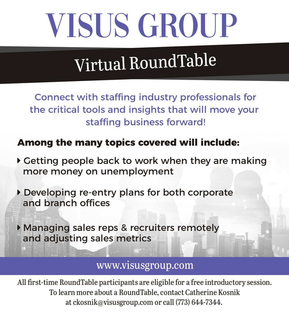 VisusGroup's tweet photo. What challenges from the #COVID19 pandemic is your #staffing company facing? As the pandemic evolves, it’s important to keep your team moving forward. Contact us to learn more about our virtual RoundTables that will prepare your team for the business recovery that lies ahead. https://t.co/zLzewRn5KE