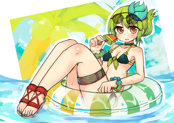 水着キミドリさん描きました。昔の絵のリメイクです 