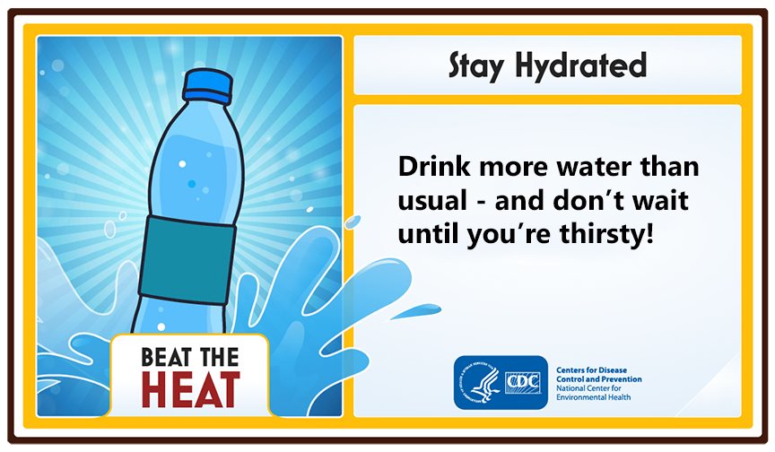 ArkansasHippy's tweet photo. Don’t wait—hydrate! Drink plenty of water BEFORE you feel thirsty to stay cool this summer.
Learn more ways you can beat the heat from the CDC: https://t.co/UOjQAobuQV. https://t.co/88AmkdCzIs