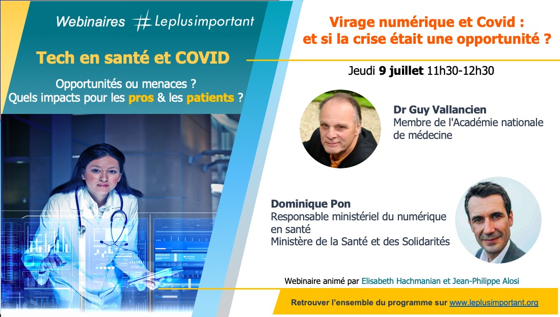 #Leplusimportant (@leplusimp) on Twitter photo Virage #numerique et COVID : et si la crise était une opportunité ? C'est demain de 11h30 à 12h30
6ème #webinaire de notre série "#Tech en #Sante et #Covid_19 jeudi 9 juillet à 11h30 !
S'inscrire 👉 bit.ly/2ZDVsEt
Avec Dominique Pon et <a href="/gvallancien/">Grégoire Vallancien</a> Virage #numerique et COVID : et si la crise était une opportunité ? C'est demain de 11h30 à 12h30
6ème #webinaire de notre série "#Tech en #Sante et #Covid_19 jeudi 9 juillet à 11h30 !
S'inscrire 👉 bit.ly/2ZDVsEt
Avec Dominique Pon et <a href="/gvallancien/">Grégoire Vallancien</a>