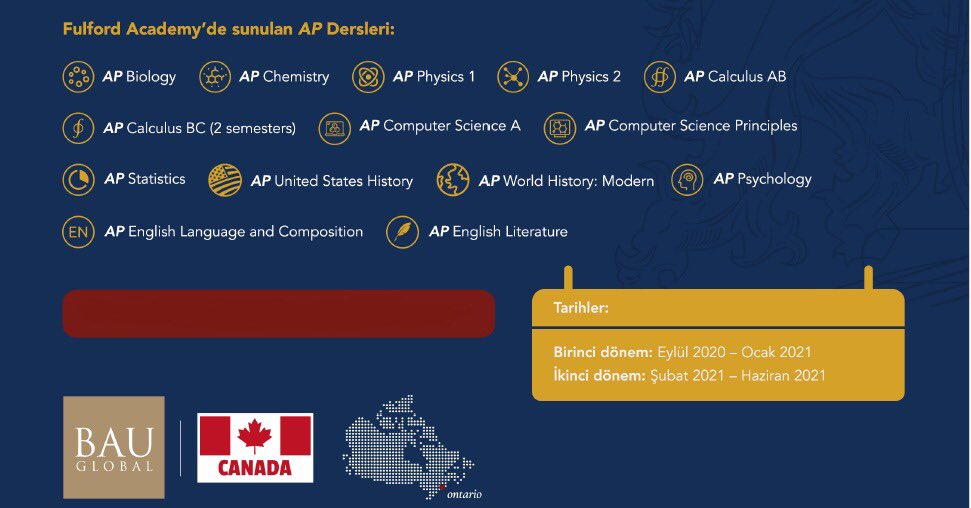 Advanced Placement (AP), lise öğrencilerine üniversite düzeyinde dersler vermek için tasarlanmış bir programdır. AP sınavlarında yüksek puan alan öğrenciler, ders kredisi alabilir ve üniversiteye kabul edildikten sonra ikinci yıl derslerine devam edebilir.
