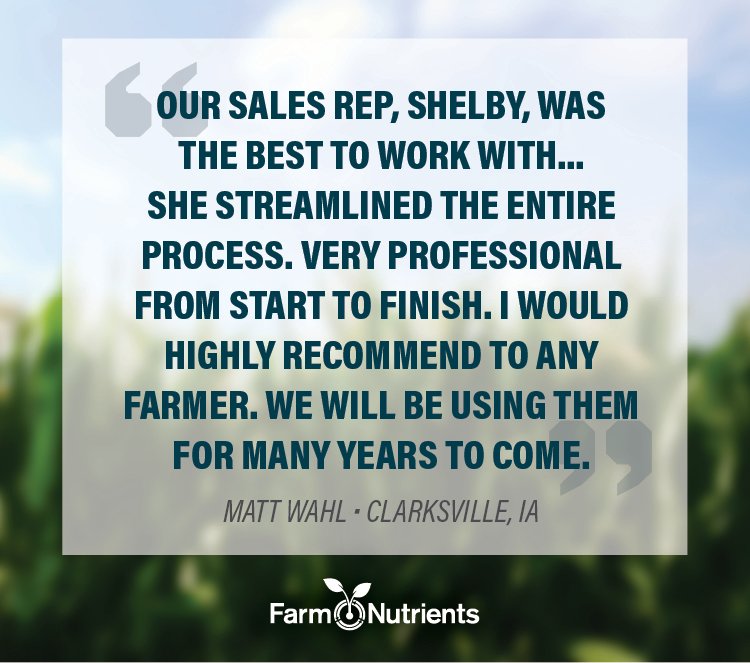 FarmNutrients's tweet photo. Thanks for telling us about your experience Matt! https://t.co/bOZMUdTJGn