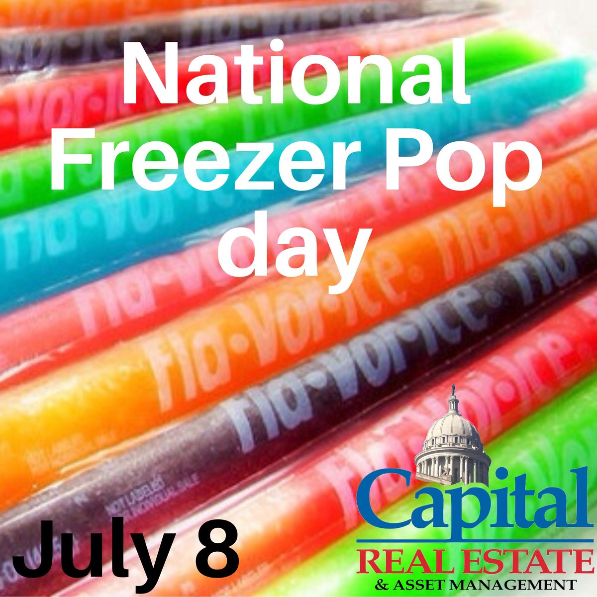 CapitalREOK's tweet photo. In the heat of summer, National Freezer Pop Day brings the sweet chill of relief! On July 8th, grab one of America’s favorite ways to cool off with a frozen sweet treat. #CelebrateTheSummer #NationalFreezerPopDay #CoolOffWithCapital #CapitalRealEstate #Oklahoma #Wednesdays https://t.co/AQIGM0KNOg
