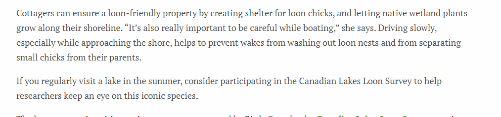 There are ways you can help loons. Visit  http://www.birdscanada.org/loons  for more information.