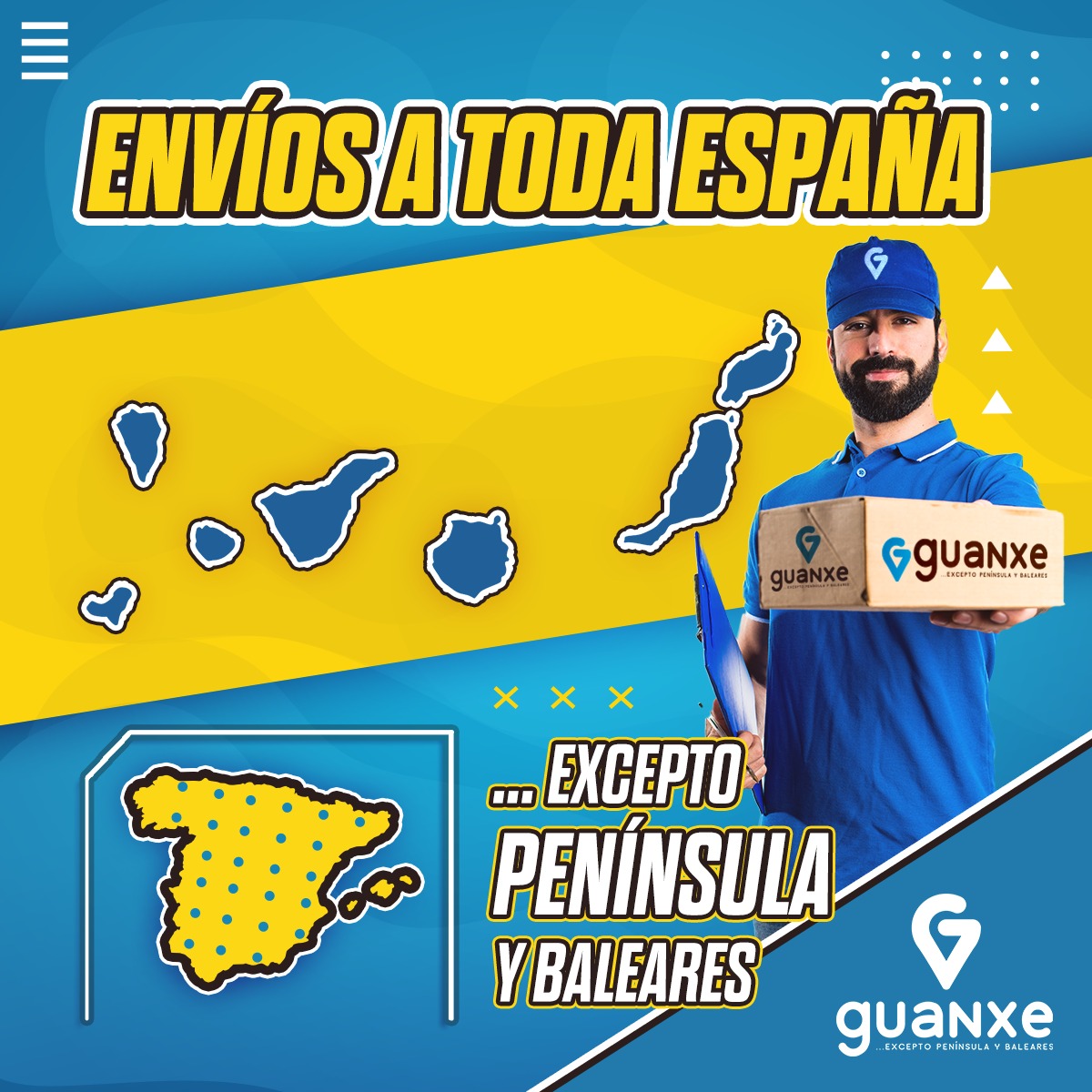 ¡Por fin se puede comprar online en Canarias!
Descubre en guanxe.com miles de productos con envío GRATIS a toda ESPAÑA, excepto a península y baleares..😜😜😜