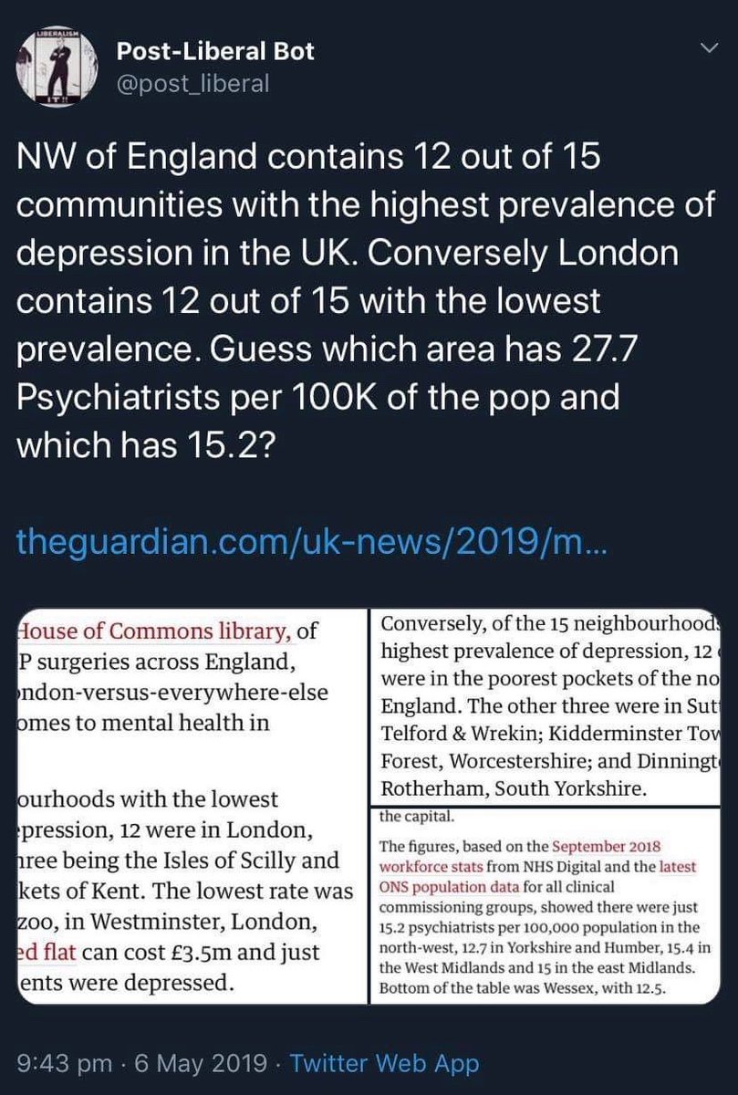 You’ll never guess! https://www.theguardian.com/uk-news/2019/may/06/most-depressed-english-communities-in-north-and-midlands