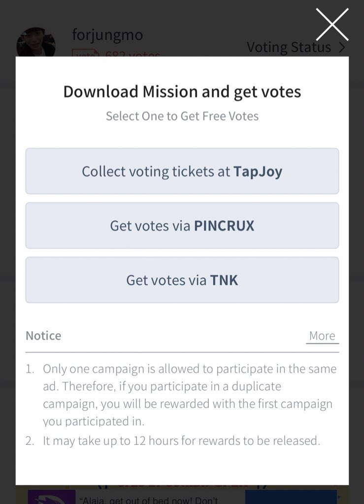 you can get more votes by doing mission via pincrux! (especially the ones that i attach in this tweet) the mission is so simple you just need to like a fb page/subscribe to a yt channel/follow an ig acc~