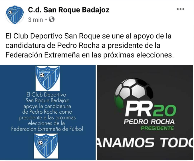 rochapresidente's tweet photo. Nos siguen llegando apoyos de clubes de toda Extremadura... https://t.co/BCpAdviuKo