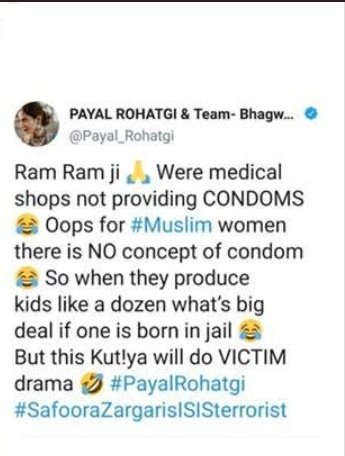 Singh08998's tweet photo. People trending #BringBackPayalRohtagi in the name of religion should see how she is ruining the name of #SanatanaDharma by putting name of with offensive words,  abuses others and promote casteism. That's not a sign of a true #Hindu 
#PayalRohtagi https://t.co/fXeX0URLEy