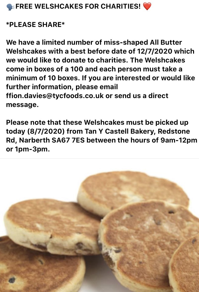 🗣FREE WELSHCAKES FOR CHARITIES! Please email us or send a message via Facebook only. Thanks