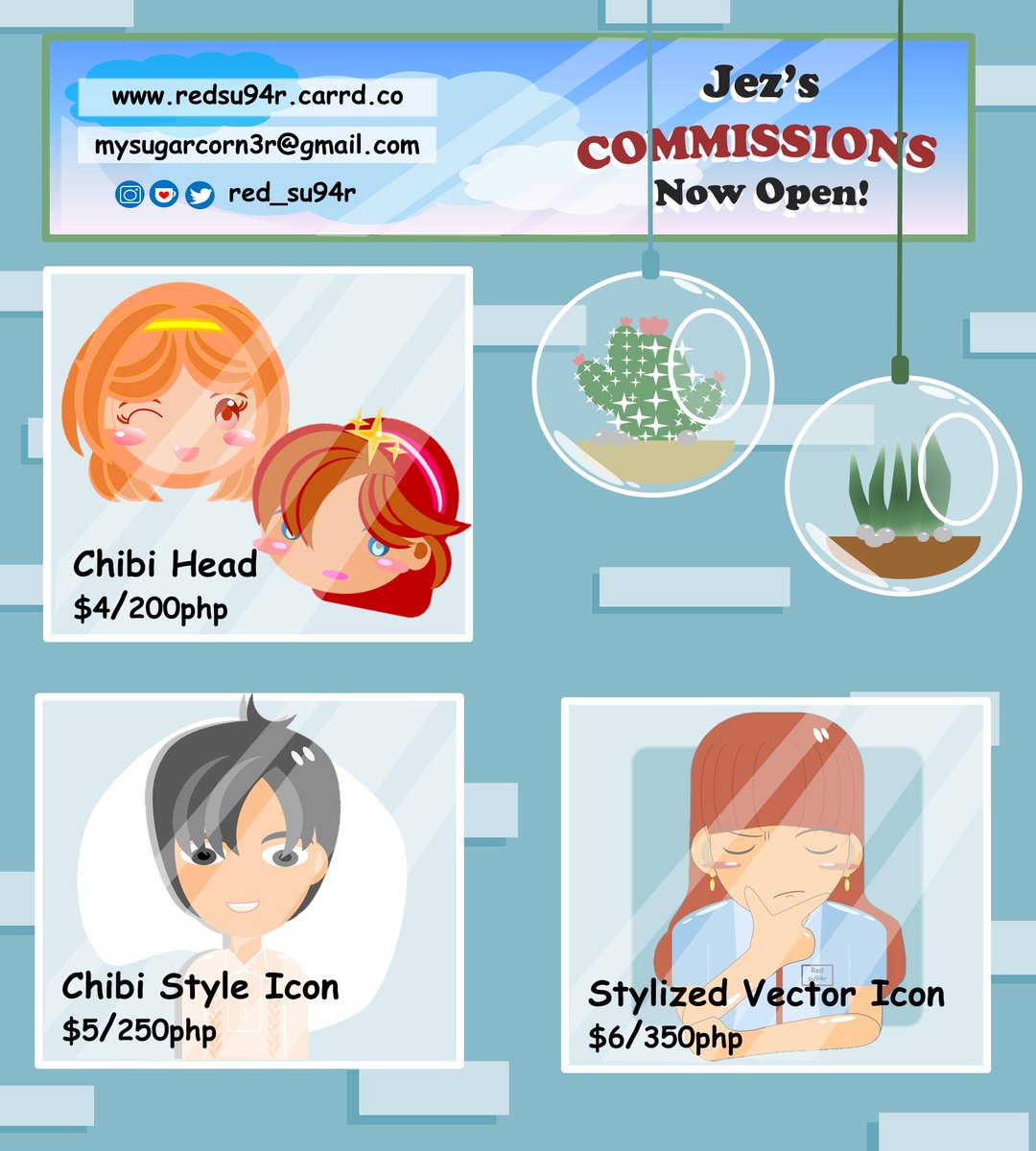 Red_su94r's tweet image. Hi! Lovely and Kind peepz!🍎😊💞
✨Commissions: OPEN!✨

Ur RT's vm appreciated💖💖

Kindly refer to my updated commission chart below⬇⬇. 

Procceds will either use to pay our bills or buy daily necessity. 😭😥

Please feel free to DM or 📧 me @ mysugarcorn3r@gmail.com.