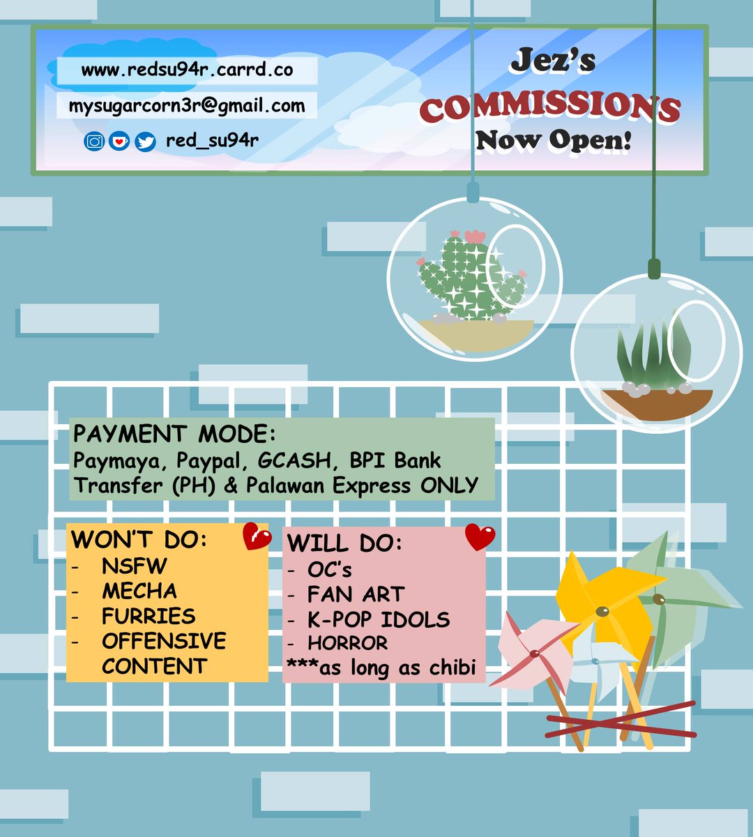 Red_su94r's tweet image. Hi! Lovely and Kind peepz!🍎😊💞
✨Commissions: OPEN!✨

Ur RT's vm appreciated💖💖

Kindly refer to my updated commission chart below⬇⬇. 

Procceds will either use to pay our bills or buy daily necessity. 😭😥

Please feel free to DM or 📧 me @ mysugarcorn3r@gmail.com.