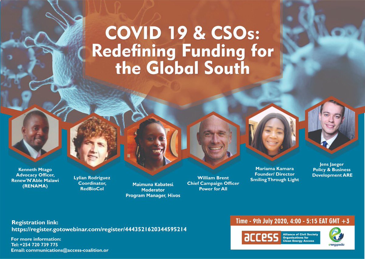 SmilinThruLight's tweet photo. Join Us this Thursday in the upcoming @ACCESSCSOs Webinar. Let's talk #SDG7 #Energy #CSO’s #Finance #Inequlaties #Resilent what's working &amp; what's not working?
Registration link: https://t.co/sXY5i3Aj55… #COVID19 https://t.co/HQQzGAGVWl