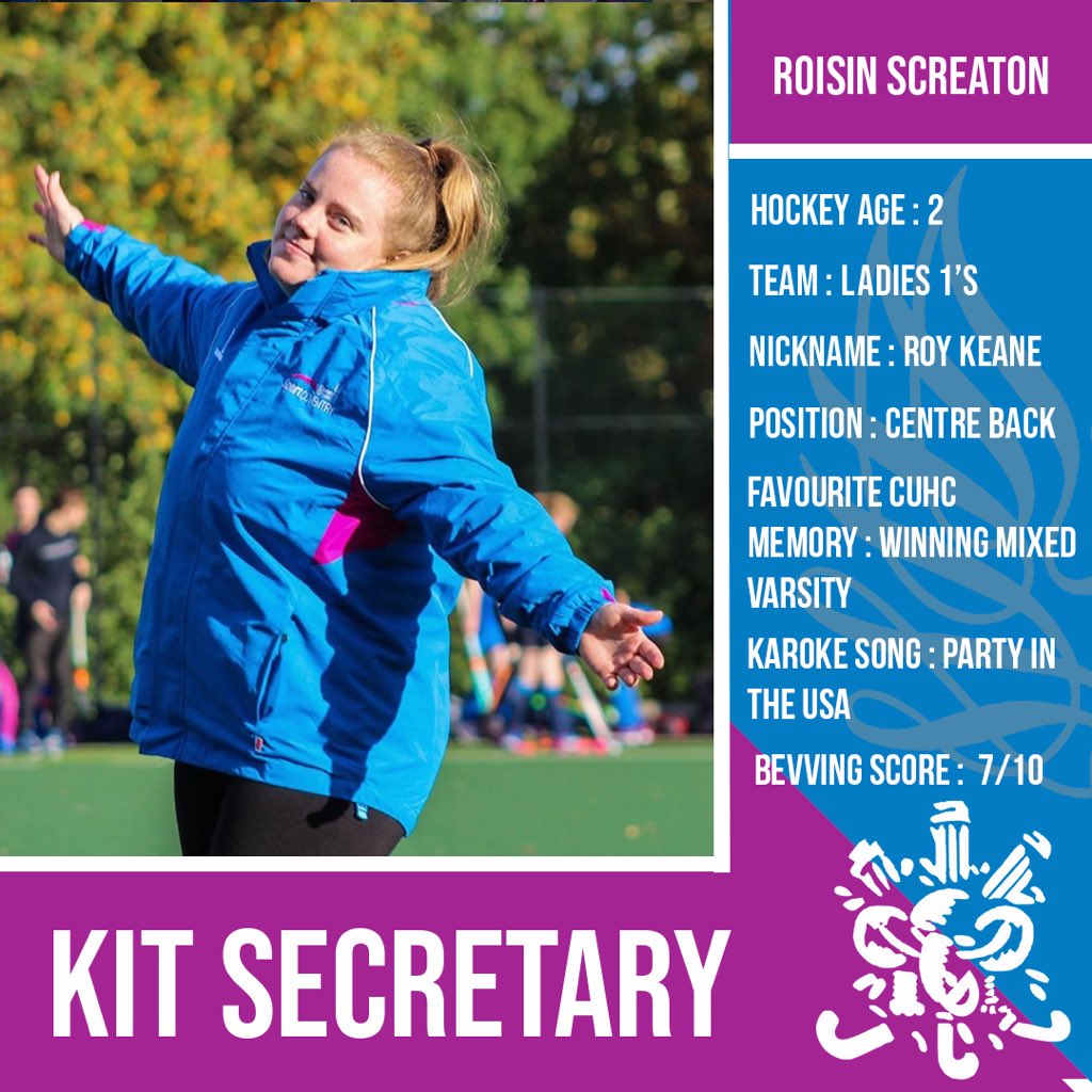 Here is our new position for next season KIT SEC 
Roisin has taken on this role straight from being our Ladies 1’s captain last year 🏑🏑
This role takes care of all of our stash especially this year when we will all have to get new kit from our new supplier 😍