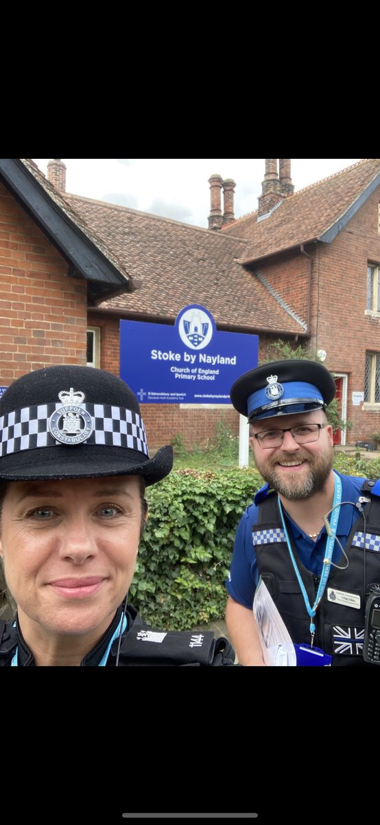 HadleighPolice's tweet photo. PC Harvey and PCSO Gibbs school liaison officers visit to Stoke by Nayland primary school yesterday. #onecopstop #suffolkpolice #287 https://t.co/xbuErvFFuD
