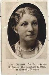 Swan was a prominent public figure who supported temperance and women’s suffrage. She was a supporter of the Liberal party and wrote for the Dundee ‘Liberal News’. In the 1922 general election she stood as the Liberal candidate for Maryhill (Glasgow).