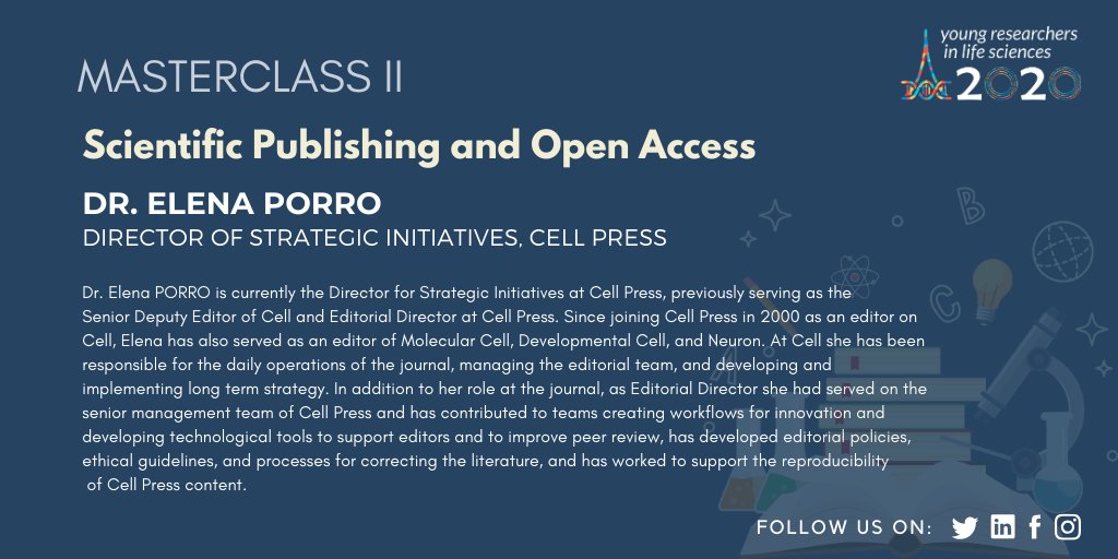 YRLS_federation's tweet photo. 🔎Focus on Masterclass II: at #YRLS2020 you will have the chance to listen to Dr. Elena Porro, a renowned specialist from @CellPressNews in Scientific Publishing and Open Access📖
Do not miss this chance! #OpenAccess #phdchat #publishing #editor https://t.co/LhQUcSxTHQ