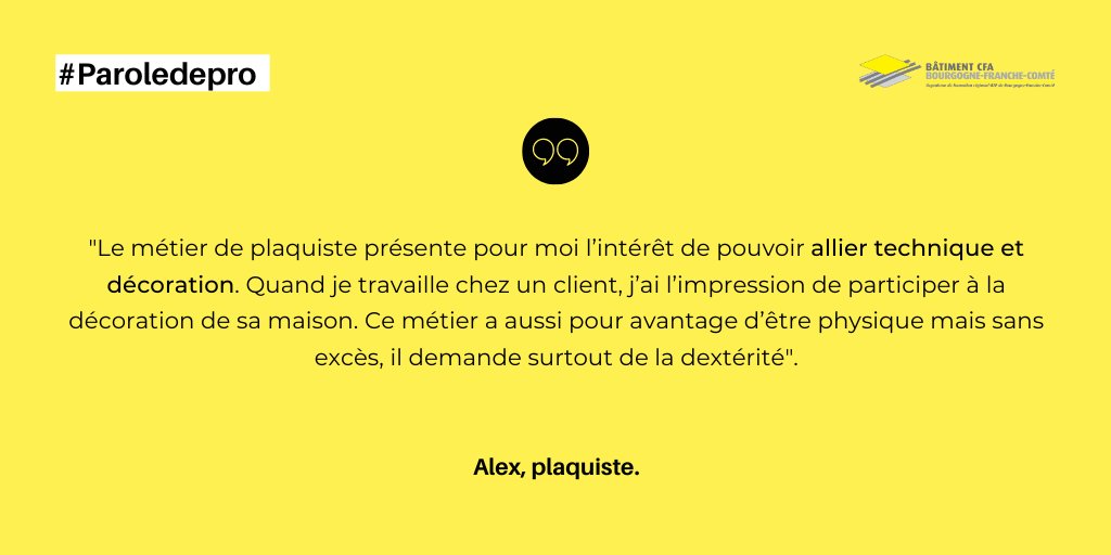 BATIMENTCFA_BFC's tweet photo. #Paroledepro 👷♂️👷♀️ Plaquiste, un métier en pleine mutation 📌
.
.
#métiersdubâtiment #métiersdubtp #métiersdart #btp #bâtiment #construction #apprentissage #apprentis https://t.co/cKKTduZExt