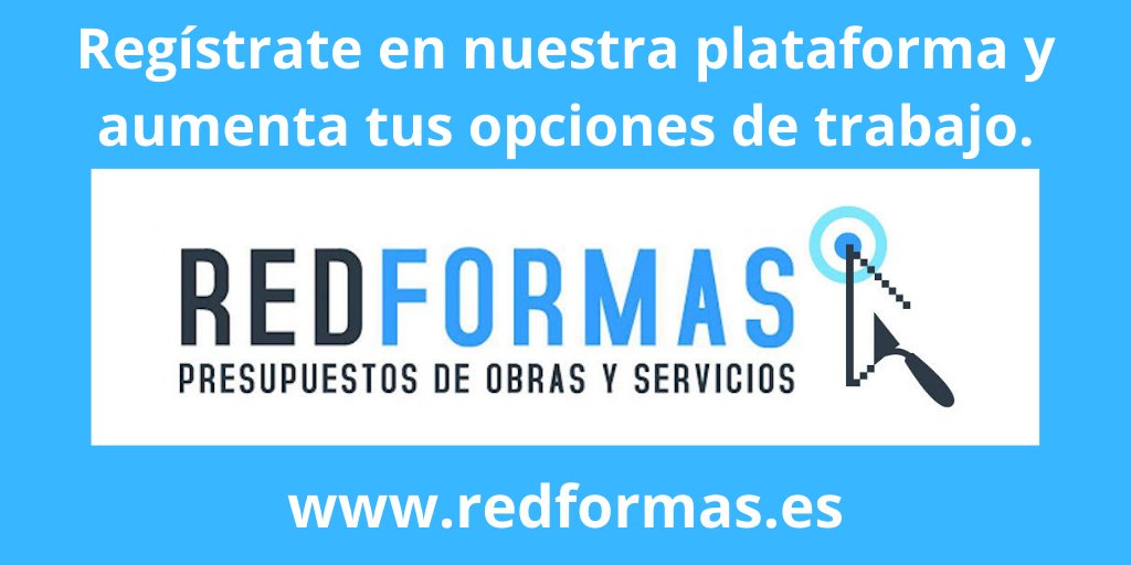 redformas's tweet photo. Date de alta en nuestra plataforma y aumenta las opciones de trabajo. La web te avisa de todas las peticiones de presupuestos que estén relacionados con tu empresa. #trabajos #reformas #obras #redformas

https://t.co/veeZLxdF0e https://t.co/IbnySkXMFm