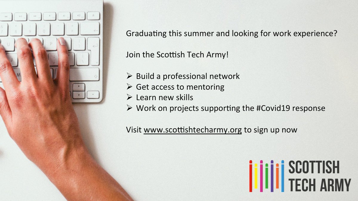 ScotTechArmy's tweet photo. Calling all graduates! Have your plans been impacted by #COVID19? If you want to gain work experience and build your network, consider joining the STA today. Find out more 👉 https://t.co/HR7nshFUXQ https://t.co/IL5nUsEesK